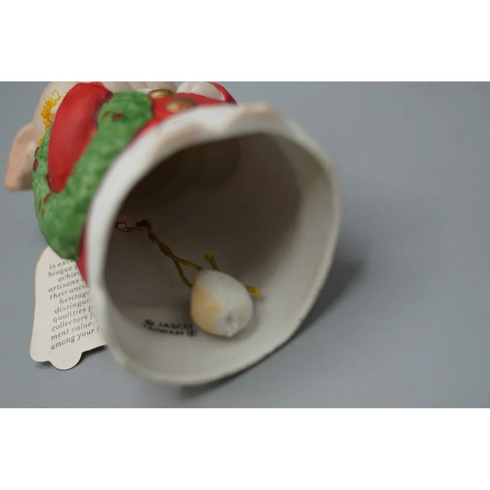Vintage 1980 Jasco Critter Bells Porcelain‎ Pig Christmas Wreath Figurine Bell